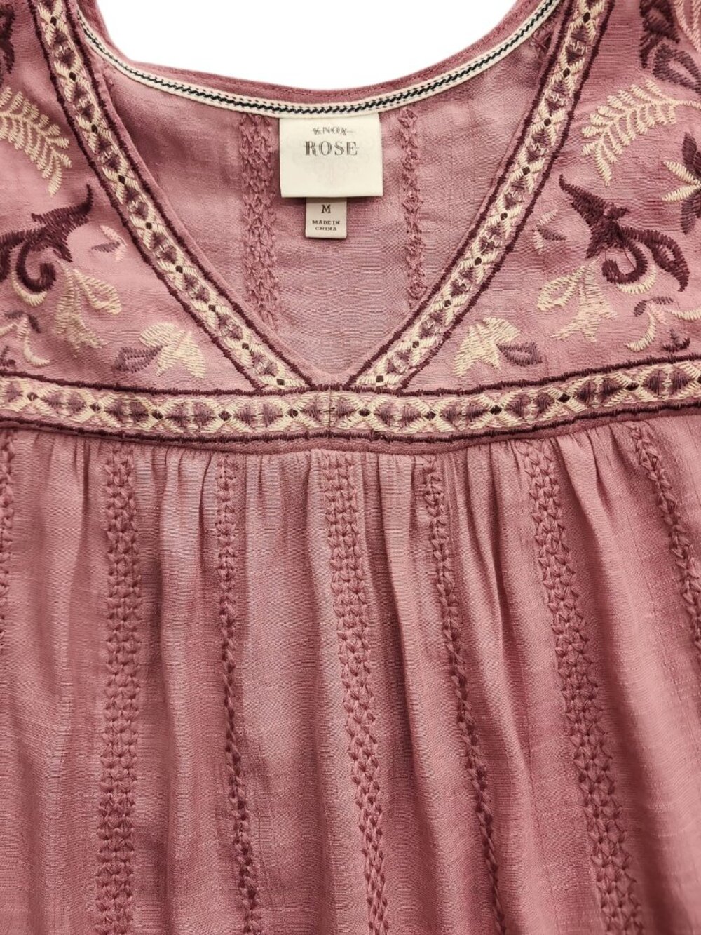 Cottagecore Knox Rose Mauve Embroidered Babydoll Blouse Short Sleeve Size M - Picture 9 of 11